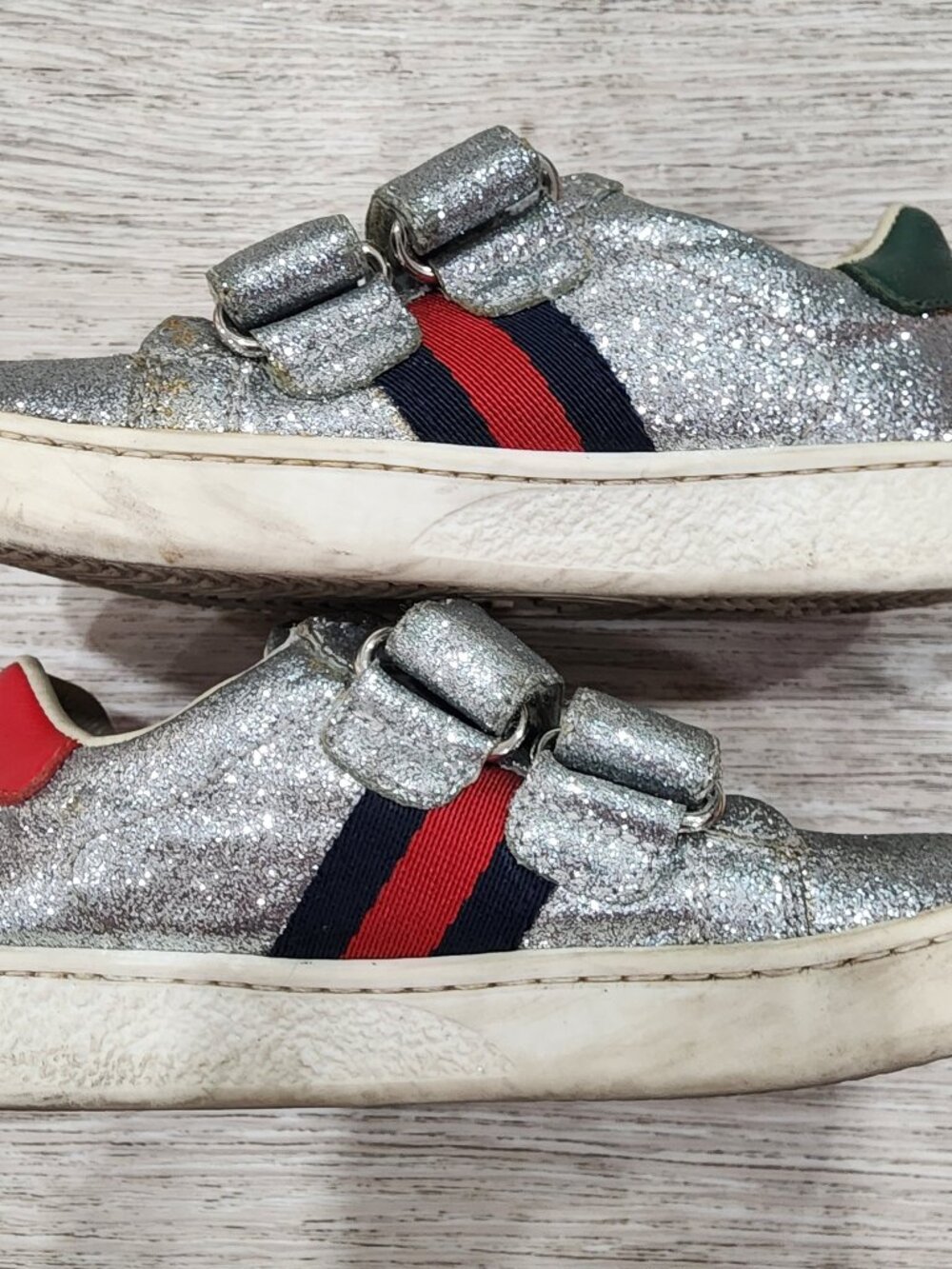 Gucci Low Top Silver Glitter Ace Trainer Sneakers Toddler Size EUR 24 US 8